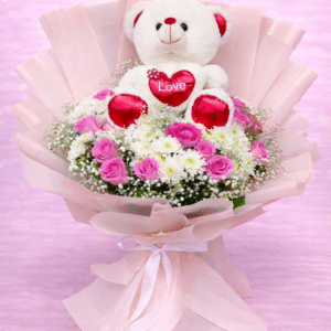 Sweetheart White Teddy & Rose Garden
