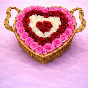 Radiant Triple-Heart Rose Basket