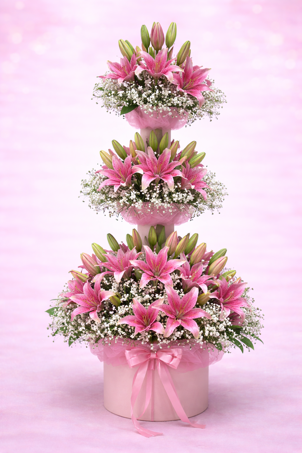 Royal Pink 3-Tier Lily Tower