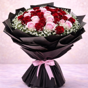 Pink & Crimson 50-Rose Noir Bouquet