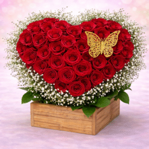 Golden Butterfly Rose Heart Box