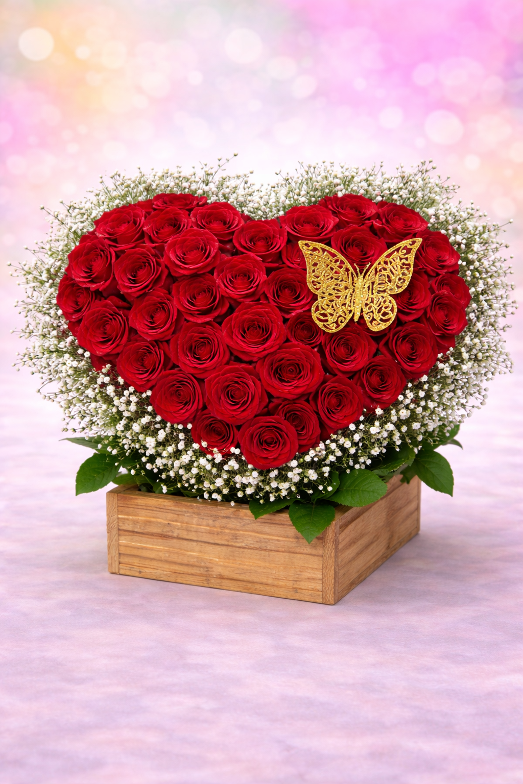 Golden Butterfly Rose Heart Box