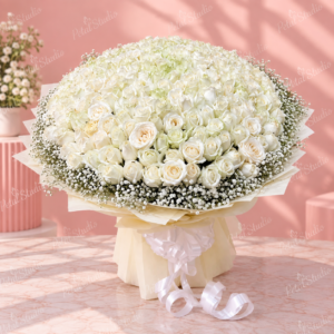 300 White Roses Bouquet