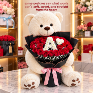 5 Feet Teddy & 100 Red Roses Custom Alphabet Bouquet
