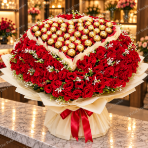 Royal Ferrero Rose Heart Bouquet