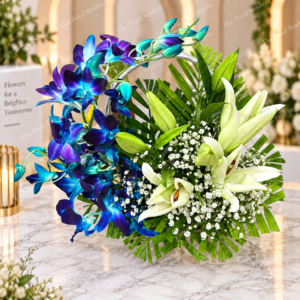 Blue Orchid Mixed Celebration Bouquet - Blue orchid mixed flower bouquet with lilies, carnations, roses and baby's breath