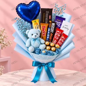 Blue Teddy Chocolate Birthday Bouquet
