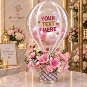 Personalized Pink Floral Balloon Arrangement