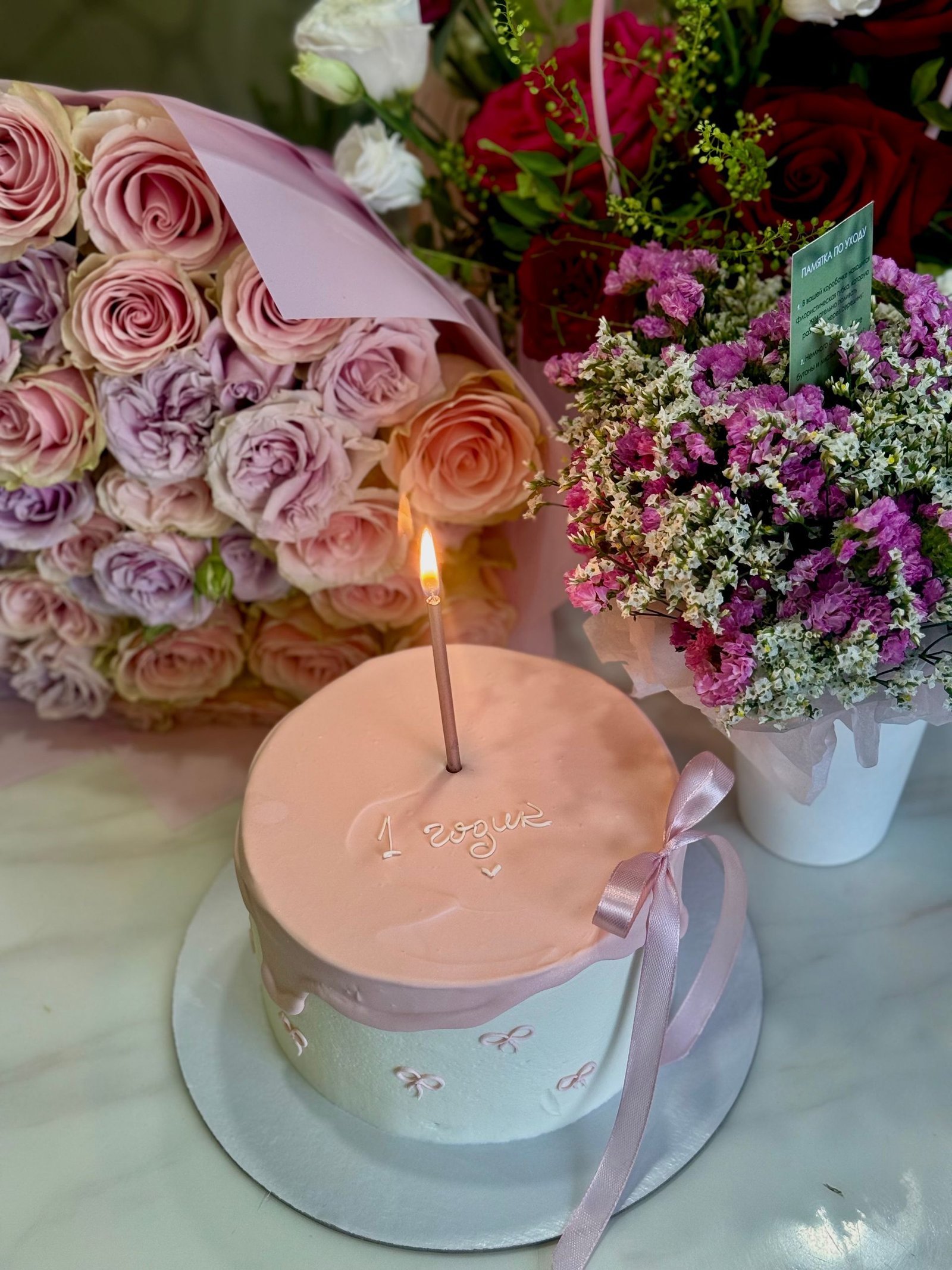 Pink birthday cake with roses - The Petal Studio Chandigarh