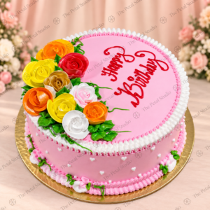 Pink Floral Happy Birthday Cake