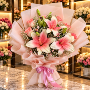 Pink Lily & Rose Blush Bouquet