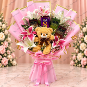 Pink Lily Teddy Chocolate Bouquet