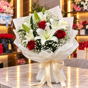 Red Rose White Lily Bouquet